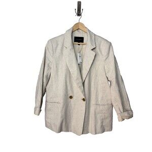 Banana Republic Linen Blend Blazer Jacket Womens Size 16 Petite Oatmeal